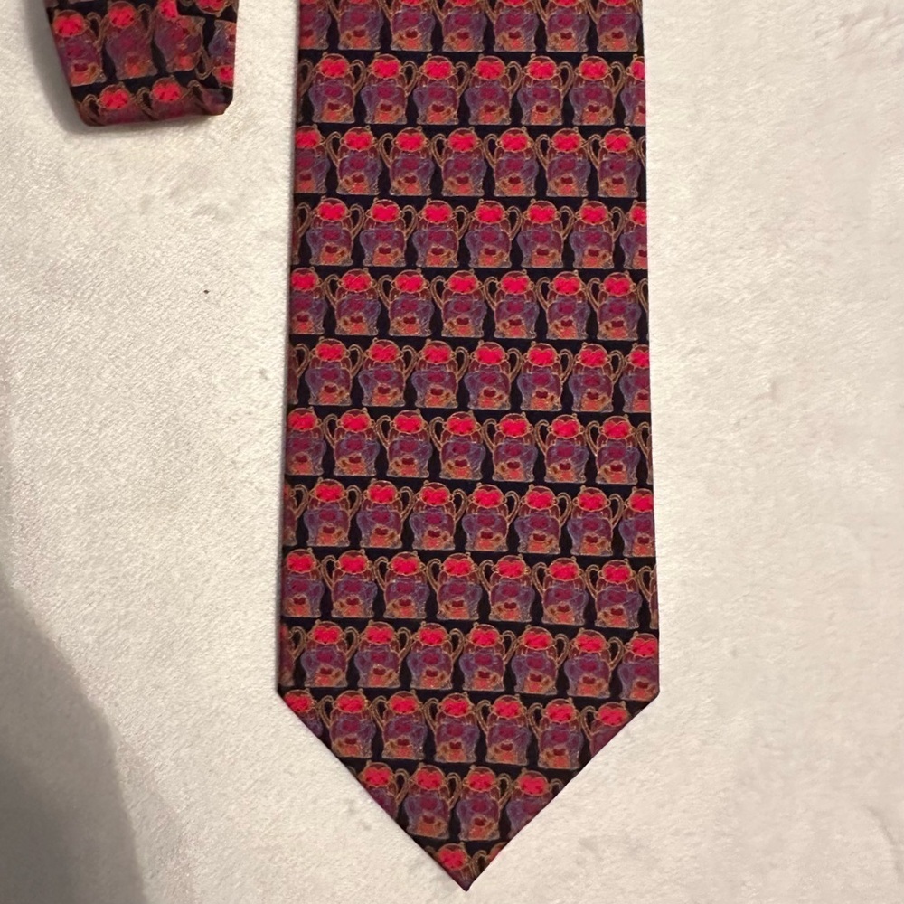 Mag Mouch London 100% Silk Mens Neck Tie Monkeys Red Black Vibrant Colorful